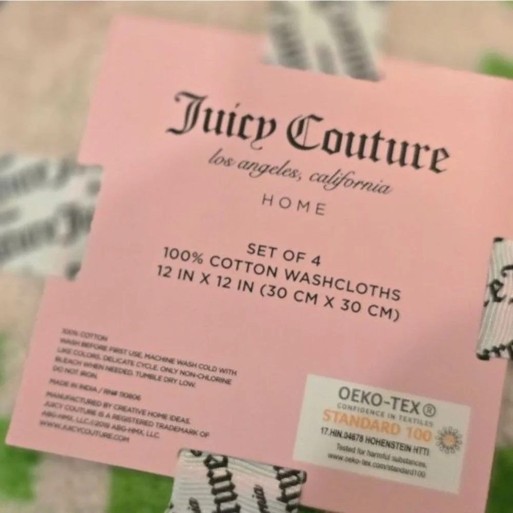 Juicy‎ Couture Home Logo Leopord Print Set of 4 Wash Towels- Green/Pink